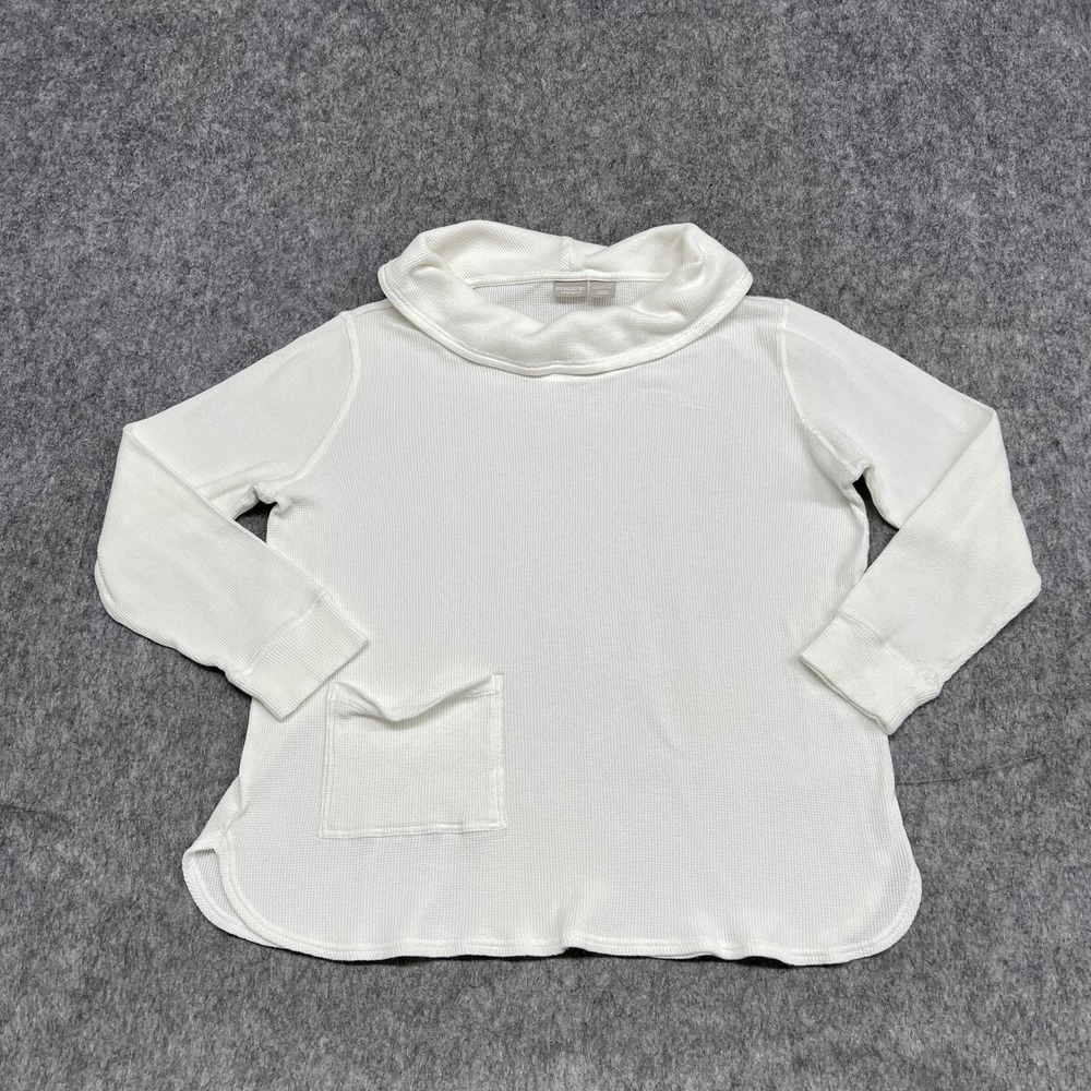 Chicos Zenergy Shirt Womens 2 12/14‎ Off White Waffle Knit Cowl Neck Pocket